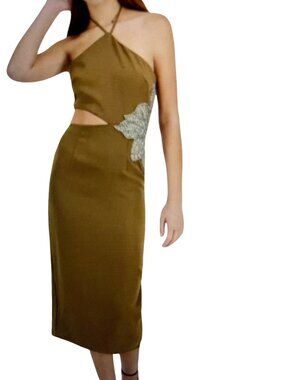 AVEC LES FILLES WOMENS HALTER-NECK FLORAL APP OLIVE 4 NWT